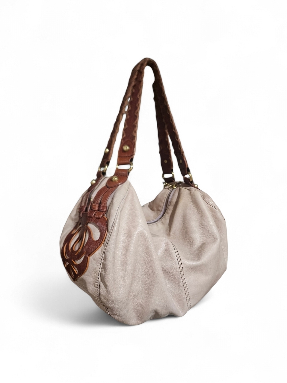 Vintage Allison Scott Leather Hobo Bag Boho Western Neutral Slouchy.